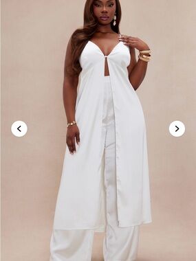 Elegant White Wide-Leg Jumpsuit with Duster Overlay